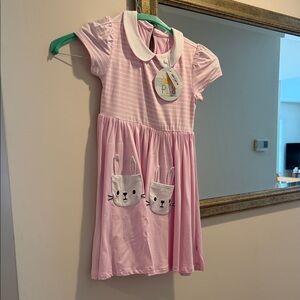 NWT Play by Little Sleepies Girls Pink Bunny Pocket Dress with Peter Pan Collar
